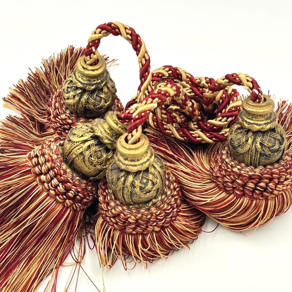 Vintage Heavy Tassel Curtain Tie Backs Old World Victorian Drapery Pair Gold